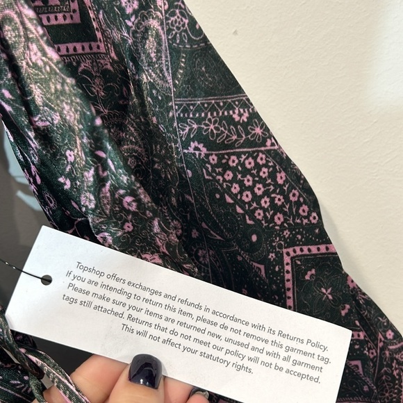 Brand new Topshop bohemian pailsey satin sleeve detail midi pink black size 6 - Picture 8 of 9